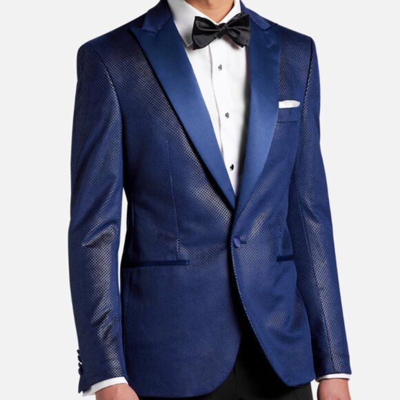 Egara Slim Fit Peak Lapel Velvet Dinner Jacket -Navy